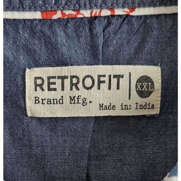 RETROFIT Men 2X XXL Shirt Button Up Hawaiian White Blue Red Short Sleeve Cotton - Picture 3 of 5